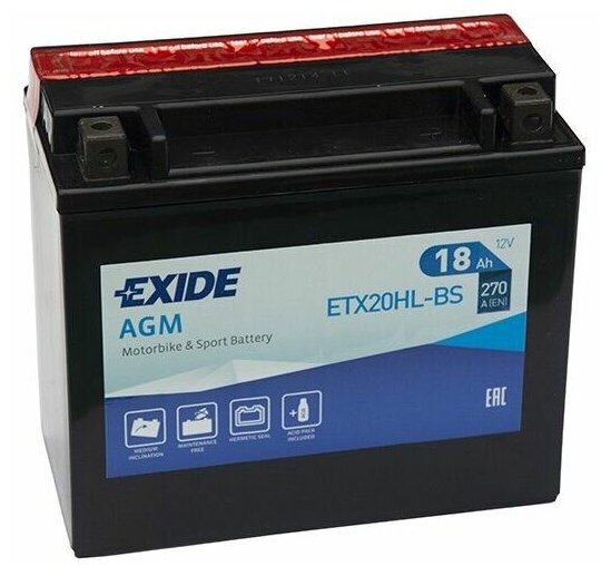 Аккумулятор Exide 18Ач обратная полярность ETX20HL-BS