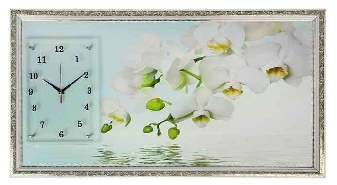 Часы-картина настенные, серия: Цветы, "Водная гладь и белые орхидеи", 50 х 100 см 1210519