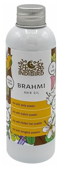 Масло для волос и кожи головы Indibird Brahmi (брахми на основе брингарадж, амлы, брами, кунжутного масла) натуральное расслабляющее, от перхоти, против выпадения, Индия 150мл