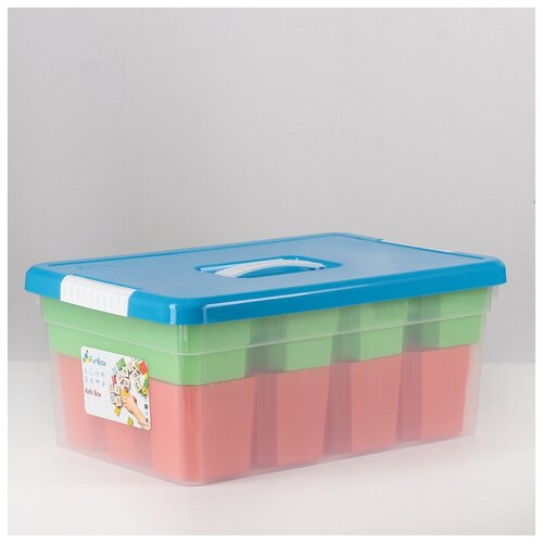 FunBox Контейнер для хранения с крышкой Kid's Box, 10 л, 37×25×16 см, 12 вставок, 2 лотка, цвет микс