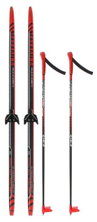 Лыжный комплект STC с креплениями 75 мм с палками Step BRADOS LS RED, 150/110