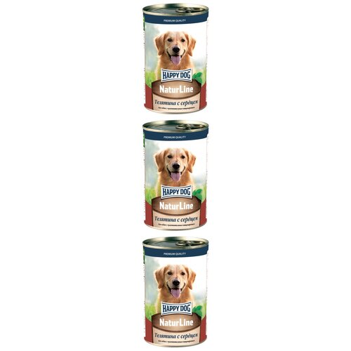 Корм консервированный для собак Happy Dog Natur Line, с чувствительным пищеварением, телятина с сердцем, 410 гр, 3 шт