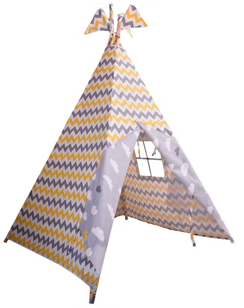 Палатка VIGVAM shop стандартный вигвам с флажками и системой антискладывания, с рисунком, желто-серый зигзаг со всех сторон