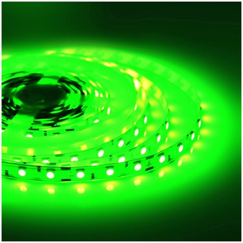 Яркая светодиодная лента Apeyron 00-434 12В обладает зеленым цветом, 300 Лм/м, 60 диодов на метр, 4,8Вт/м, smd3528, IP20, 8 мм, 5 м