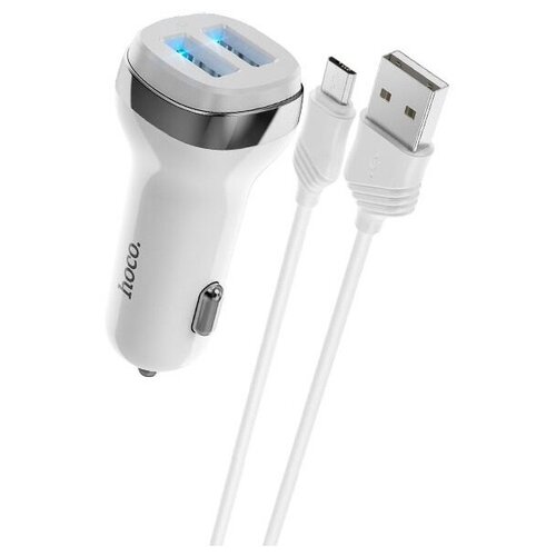 Разделитель автомобильный Hoco Z40 Superior dual port car charger с кабелем MicroUSB (2USB: 5V & 2.4A) Белый автомобильное зарядное устройство usbx2 2 4a зарядка в прикуриватель белый