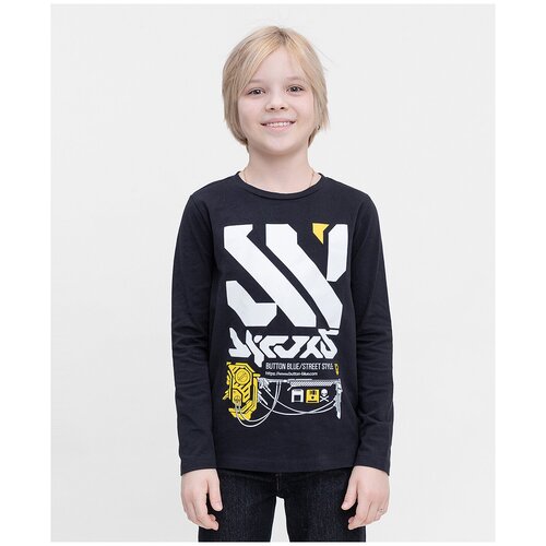 фото Лонгслив черный button blue , цвет черный , размер 134