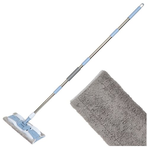 Швабра плоская, микрофибра, 135х38х12.5 см, телескопическая ручка, серо-голубая, Bossclean, SR-M1