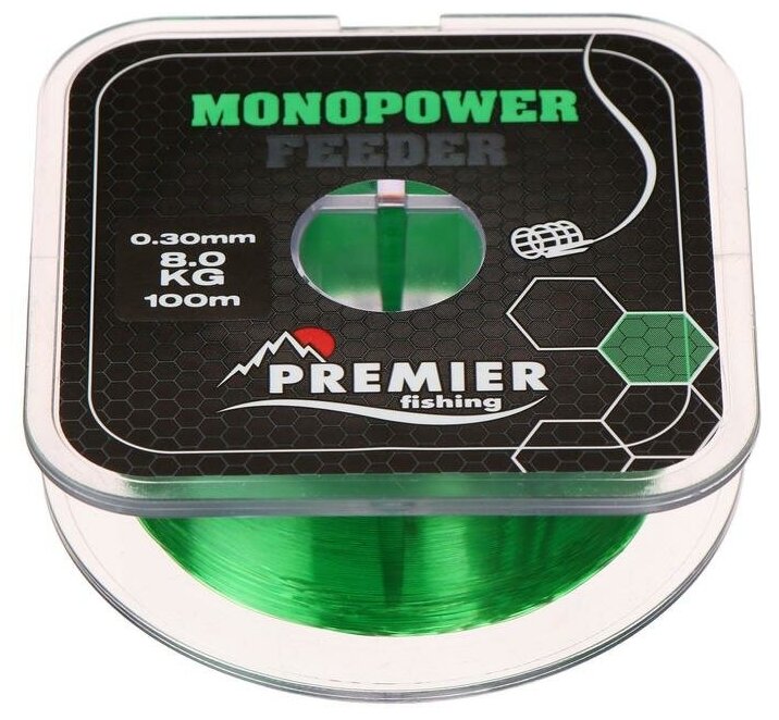 Леска Preмier fishing MONOPOWER Feeder, диаметр 0.3 мм, тест 8 кг, 100 м, зелёная