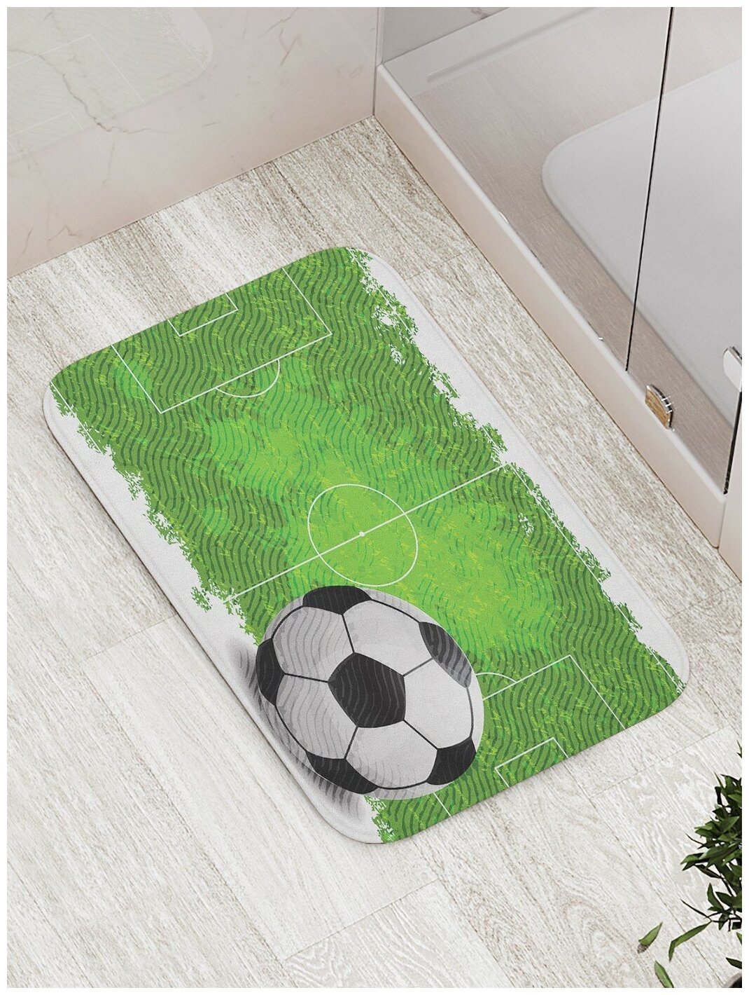 Коврик JoyArty противоскользящий "Футбольное поле и мяч" для ванной, сауны, бассейна, 77х52 см