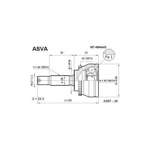 Шрус наружный 30x54x25 Asva MTN94A43 Mitsubishi: 30*54*25 #MR290408 #MR290409 #MR336084 MR336085 Mitsubishi Grandis