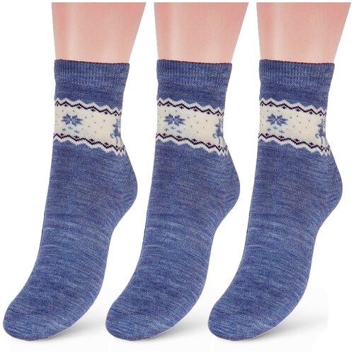 фото Комплект из 3 пар детских полушерстяных носков rusocks (орудьевский трикотаж) светло-синие, размер 22-24