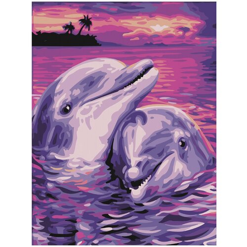 Картина по номерам 40х50 см, остров сокровищ Дельфины, на подрамнике, акриловые краски, 3 кисти, 662482 картина по номерам 40х50 см остров сокровищ дельфины на подрамнике акрил кисти 662482