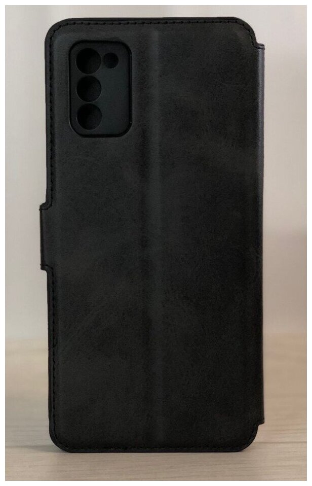 Чехол книжка для Samsung Galaxy A03s A037 кожаный черный с магнитной застежкой / Чехол книжка подставка на застежке с визитницей