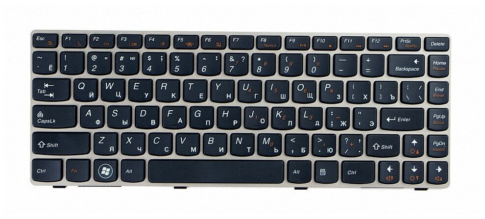 Клавиатура для ноутбука Lenovo IdeaPad Z360 черная с серой рамкой (model Z360-RU)