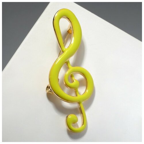 фото Брошь "скрипичный ключ" крупный, цвет жёлтый в золоте recom
