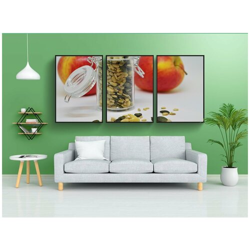 фото Набор модулных постеров для интерьера "яблоко, семена подсолнечника, семена тыквы" 60x90 см. в тубусе, без рамки lotsprints