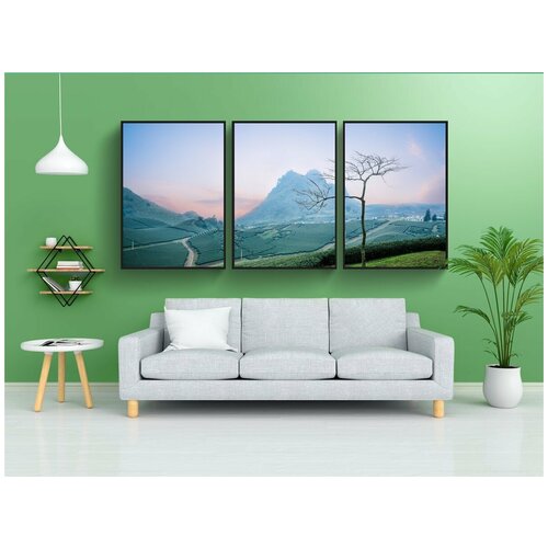 фото Набор модулных постеров для интерьера "moc чау чай дои, moc чау холм, сердце плантация чая" 60x90 см. в тубусе, без рамки lotsprints