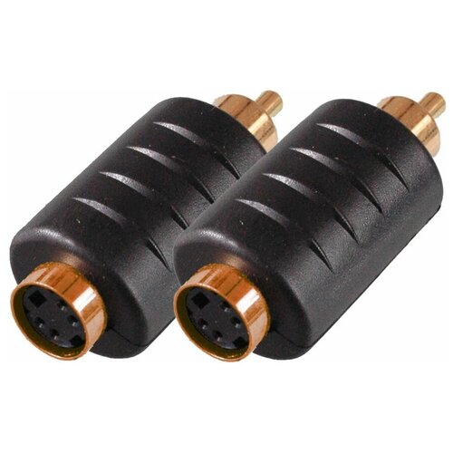 Переходник RCA штекер - mini DIN 4 pin (S-VHS) гнездо, пластик, позолоченный, 2 штуки