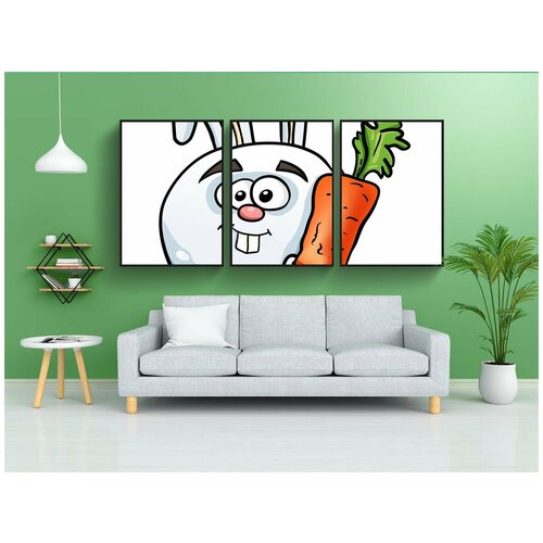 фото Набор модулных постеров для интерьера "кролик, заяц, морковь" 60x90 см. в тубусе, без рамки lotsprints