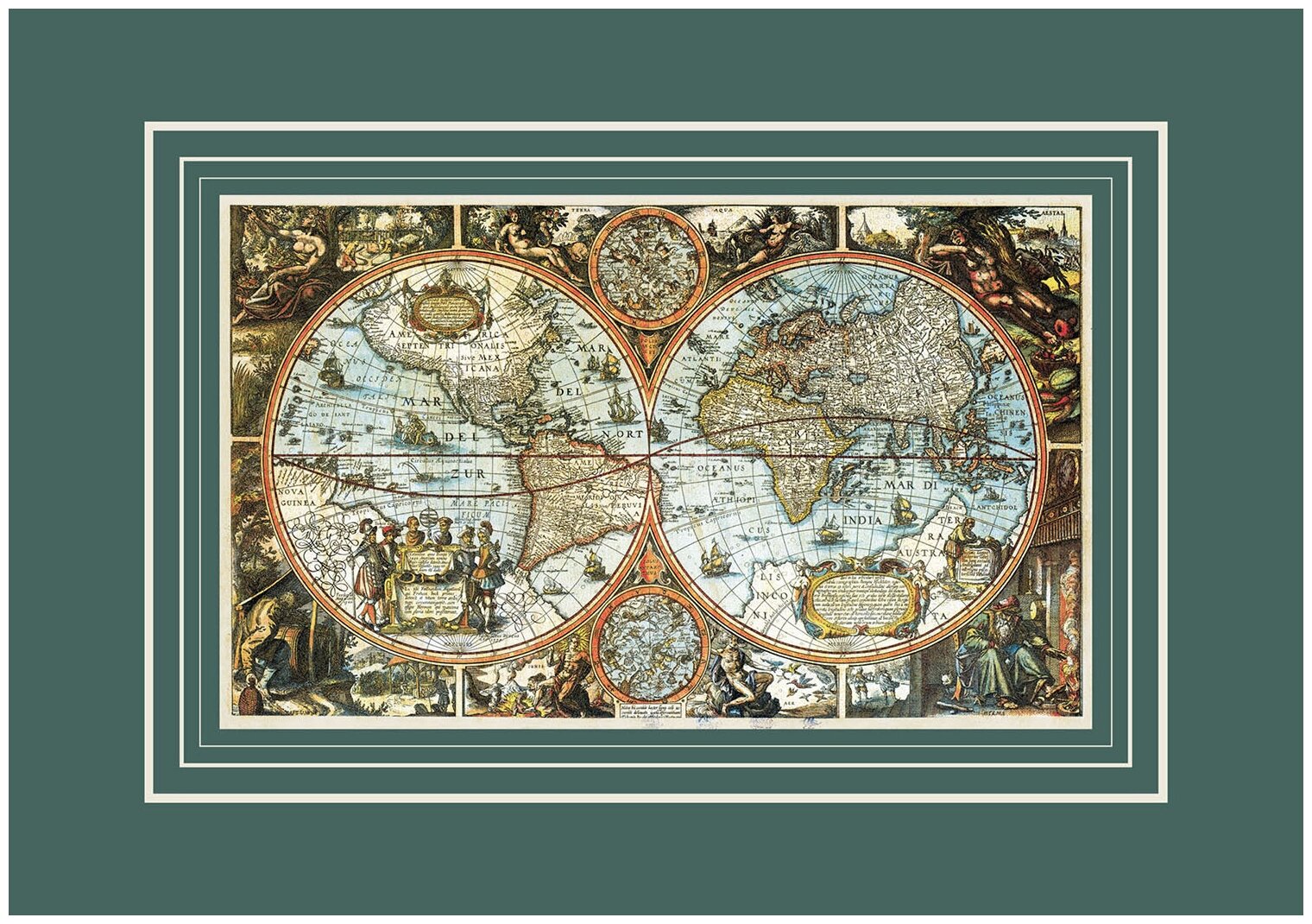 Большая карта мира старинная, 1683 г, размер 98х68 см.