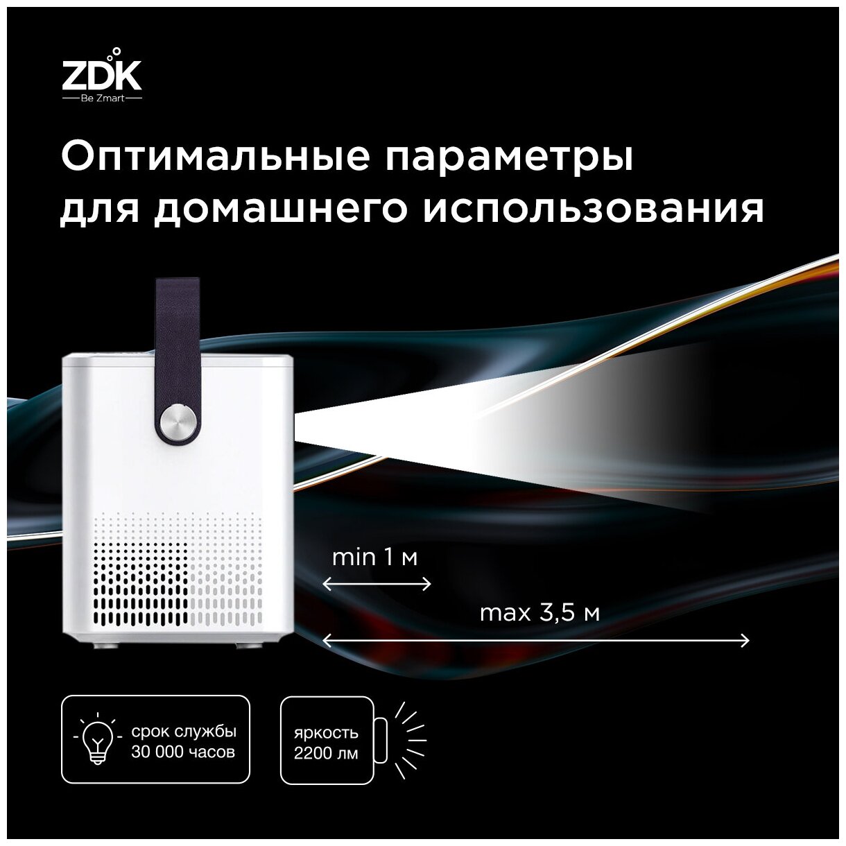 Мультимедийный проектор для дома ZDK Z02 Full-HD Android, HDMI-вход, Домашний мини проектор, белый