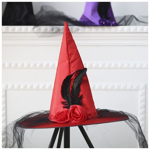 Шляпа Ведьмы Колпак Волшебника с перьями красная