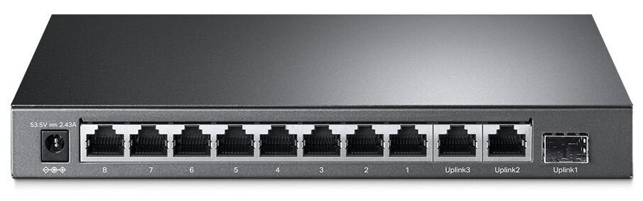 Коммутатор/ 8-port 10/100Mbps Unmanaged PoE switch, 2 Gb RJ45 + 1 Gb SFP uplinks, PoE budget up to 124W