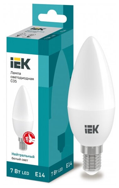 Лампа светодиодная IEK ECO C35 свеча 7Вт 230В 4000К E14