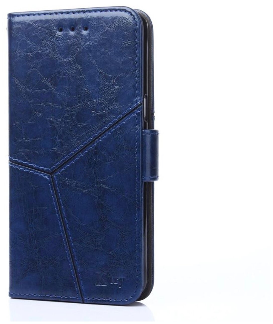 Фирменный чехол-книжка для Meizu V8 из качественной импортной кожи прошитый по контуру с необычным геометрическим швом цвет синий MyPads