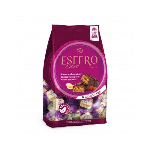 Конфеты ESFERO LUXE мягкая карамель с арахисом, изюмом и воздушным рисом
