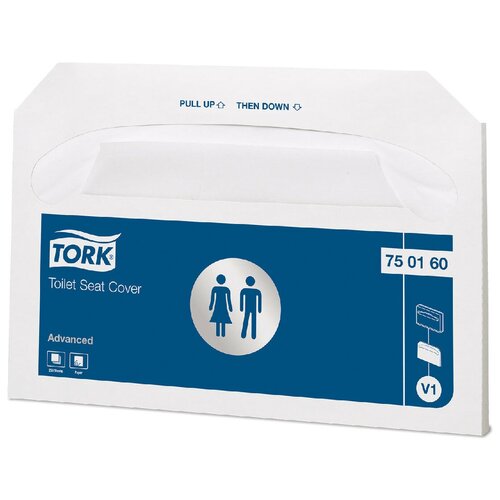 Купить Покрытия на унитаз TORK (Система V1), 1/2 сложения, 250 штук, 37х42 см, Advanced, белые, 750160, белый, Бумажные салфетки