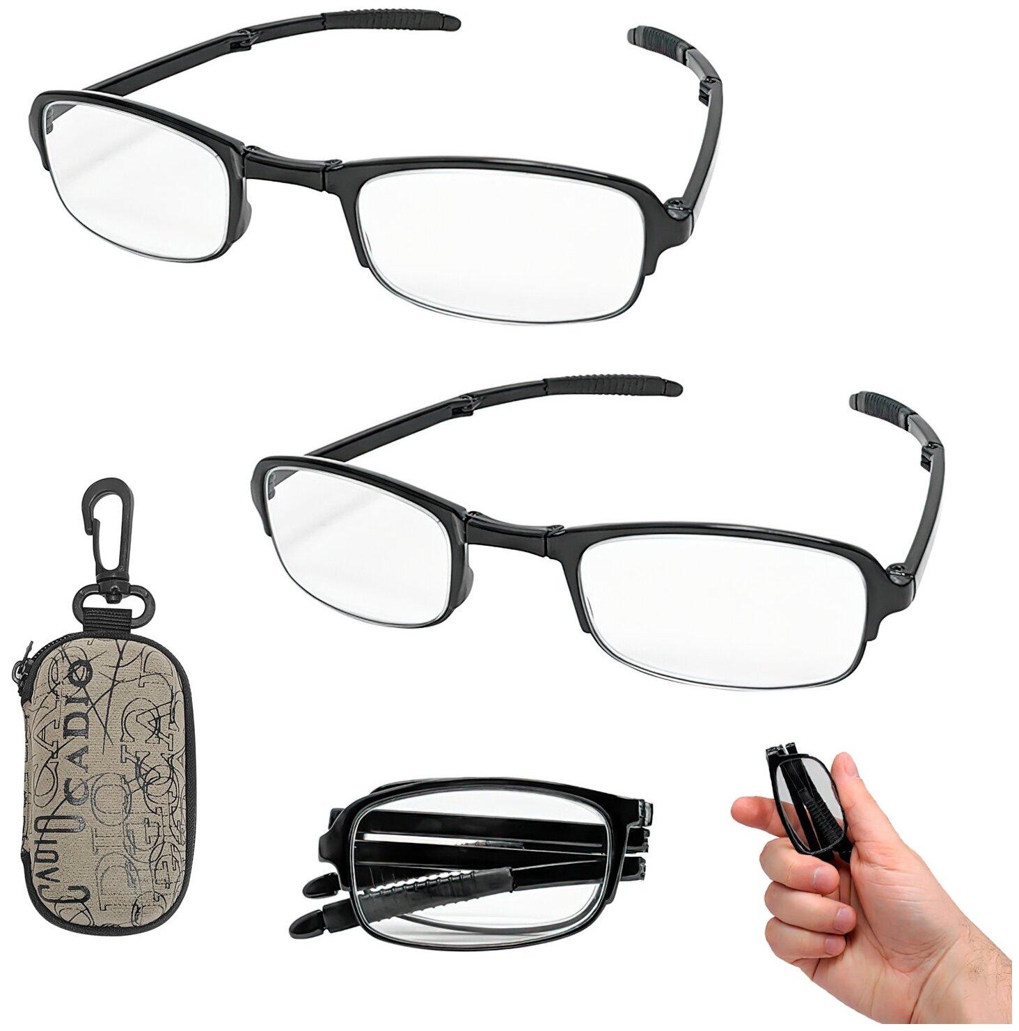 Лупа очки (в комплекте: 2 штуки) фокусировочные увеличительные 1.6х складные с чехлом ПРМТ-102948
