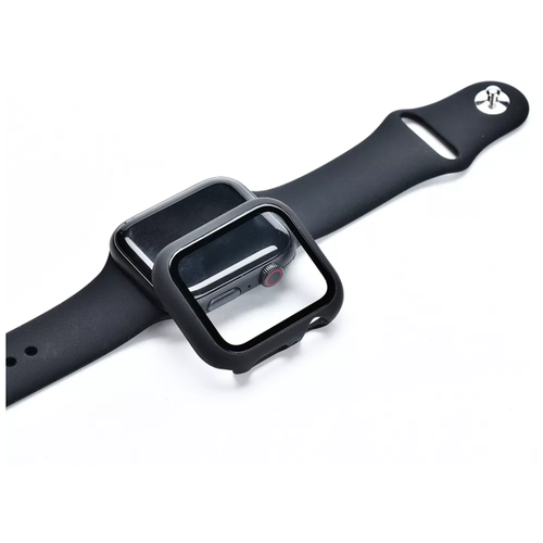 Защитное стекло Apple Watch, 44mm, 3D Full glue, черное, с силиконовым чехлом