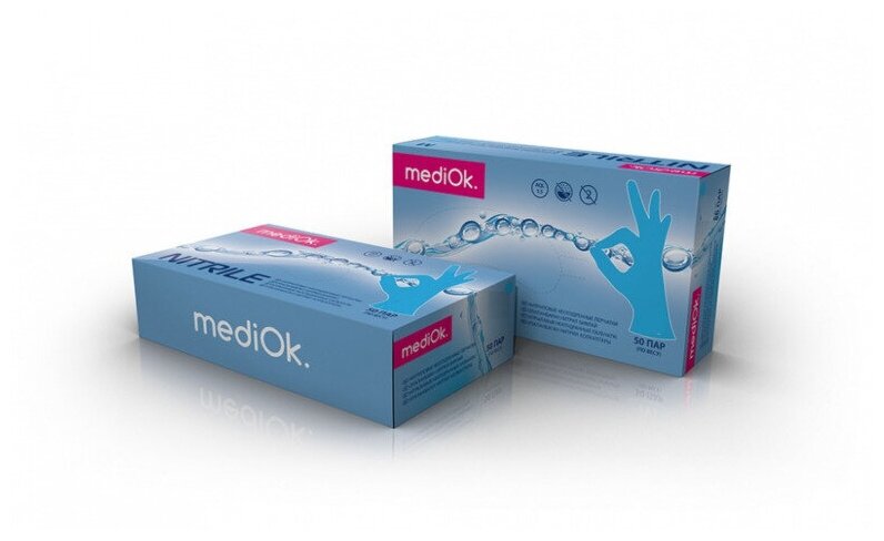 фото Перчатки нитриловые Медиок mediok 50 пар/ 100 шт размер XS / Голубые