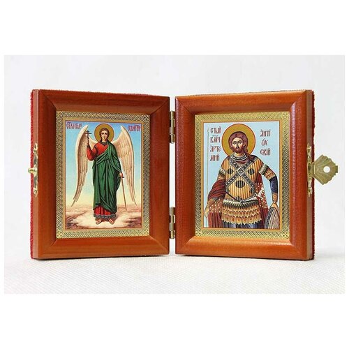 Складень именной Великомученик Артемий Антиохийский - Ангел Хранитель, из двух икон 8*9,5 см