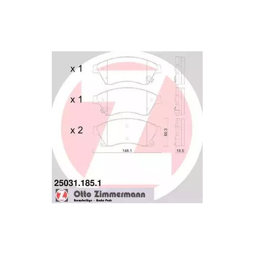 25031.185.1_колодки Дисковые Передние! Opel Astra, Chevrolet Cruze 1.4/1.6/1.3cdti-2.0cdti 09> Zimmermann арт. 250311851