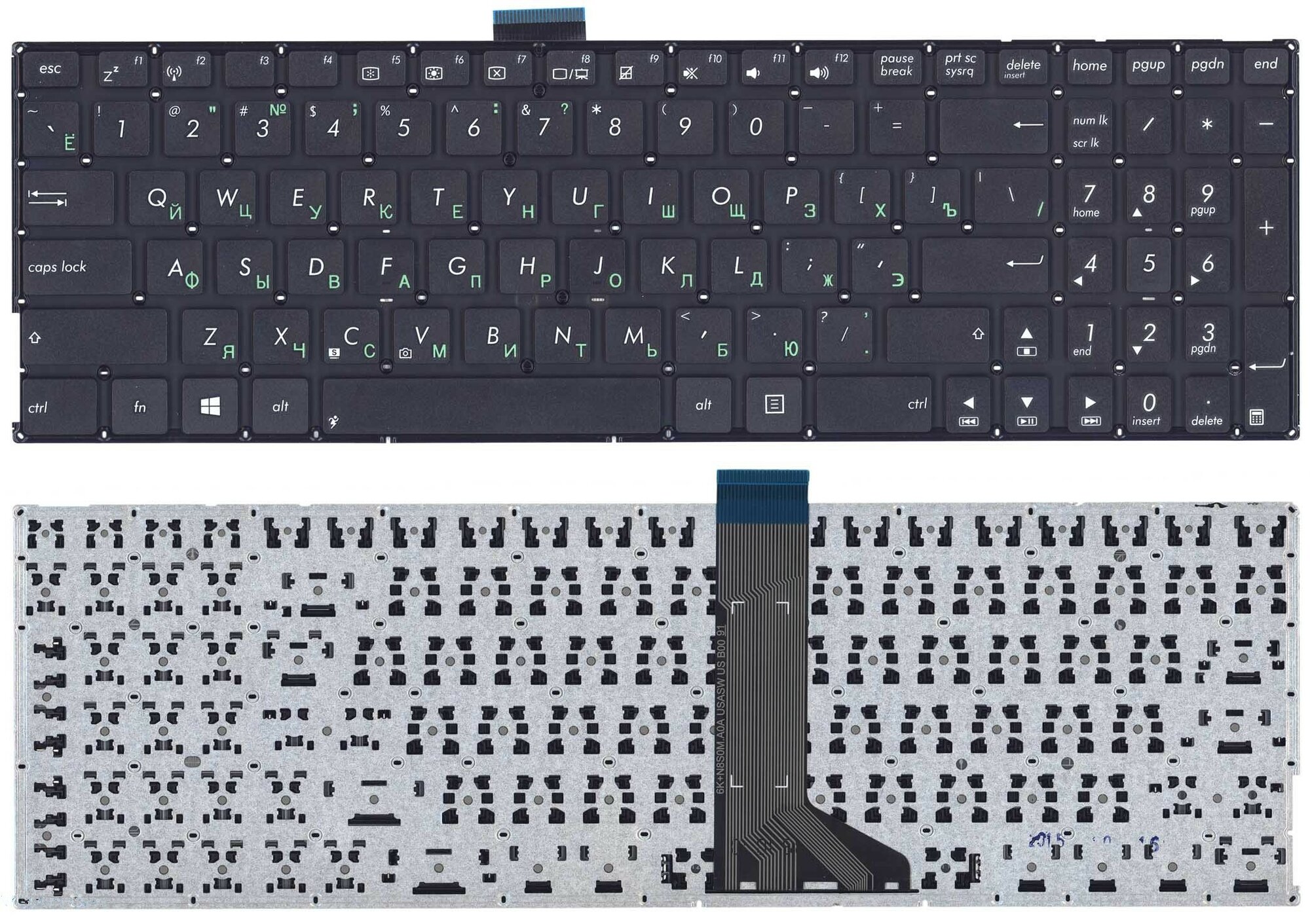 Клавиатура для Asus VivoBook TP550LD, черная без рамки, плоский Enter (шлейф 11,5 см)