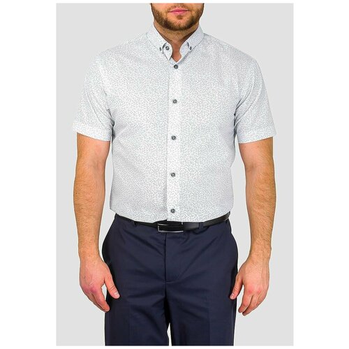 фото Рубашка мужская короткий рукав greg 143/109/3080/z/b/1, полуприталенный силуэт / regular fit, цвет голубой, рост 174-184, размер ворота 40