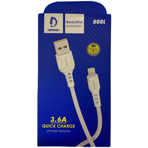 Кабель Denmen USB - Lightning, белый, 1 м