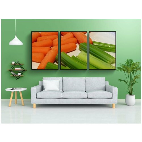 фото Набор модулных постеров для интерьера "апельсин, морковь, зеленый" 60x90 см. в тубусе, без рамки lotsprints