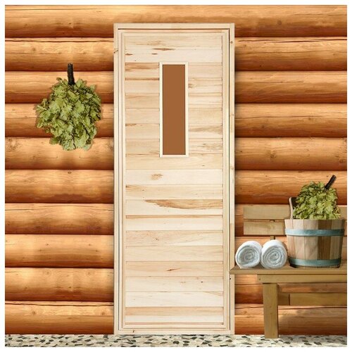 Дверь для бани и сауны деревянная со стеклом 