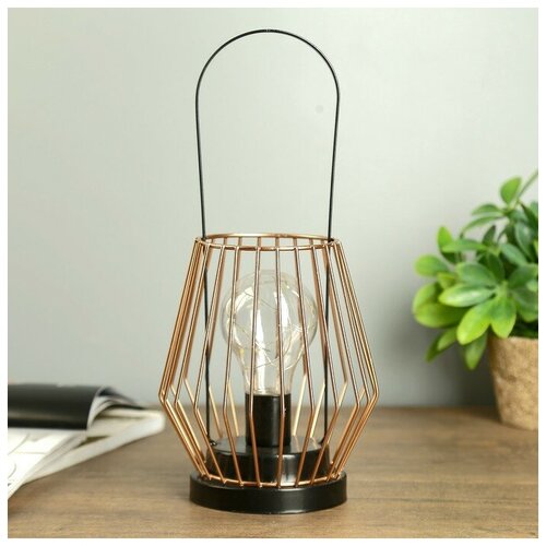 фото Светильник настольный "фонарь золотой" led 3aaа черный 14х14х29,5 см. risalux