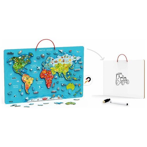VIGA Пазл магнитный на доске Карта мира в пакете