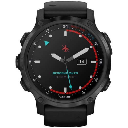 garmin descent mk3i – 51 mm carbon gray dlc titanium with black silicone band and descent t2 transceiver Умные часы Garmin DESCENT MK2S угольно-серый корпус с DLC-покрытием черный силиконовый ремешок (010-02403-04)