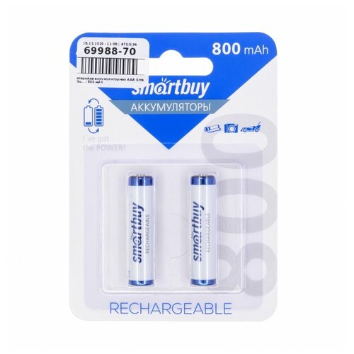 Батарейка аккумуляторная AAA Smartbuy R03 (блистер), В упаковке: 2 шт Емкость: 800 мАч батарейка аккумуляторная aaa gp hr03 блистер в упаковке 2 шт емкость 1000 мач