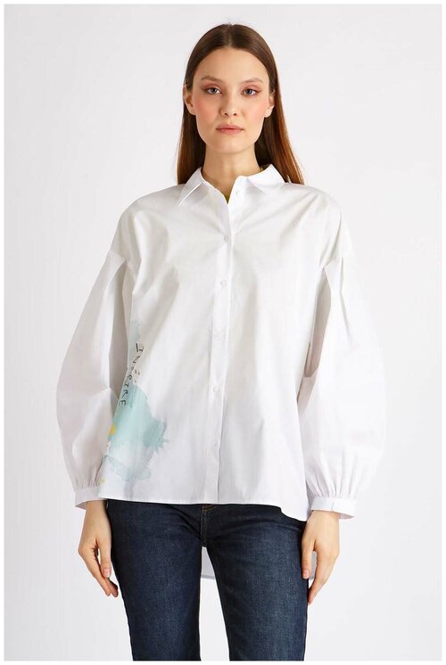Блузка BAON Рубашка с акварельным принтом Baon B1722013, размер: XXL, белый