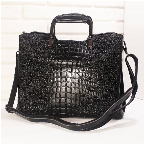 Женская сумка из натуральной кожи Python черная