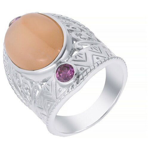 Кольцо JV, серебро, 925 проба, аметист, лунный камень, размер 18.5 moonka серебряное кольцо с лунным камнем