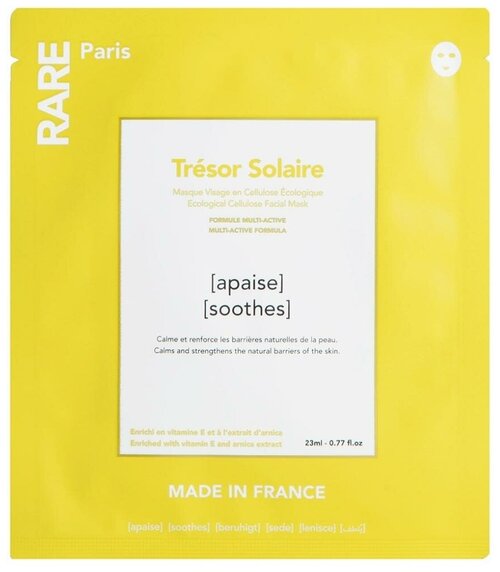 Успокаивающая и укрепляющая тканевая маска для лица Trésor Solaire RARE Paris, 23 мл