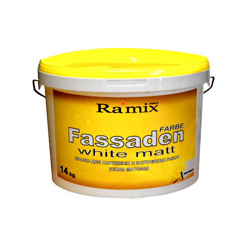 Краска акриловая Ramix Fassaden влагостойкая моющаяся огнезащитная матовая белый 10 л 14 кг